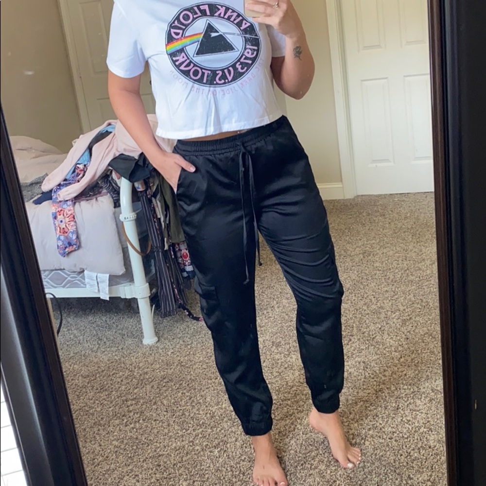 Silk black cargo pants